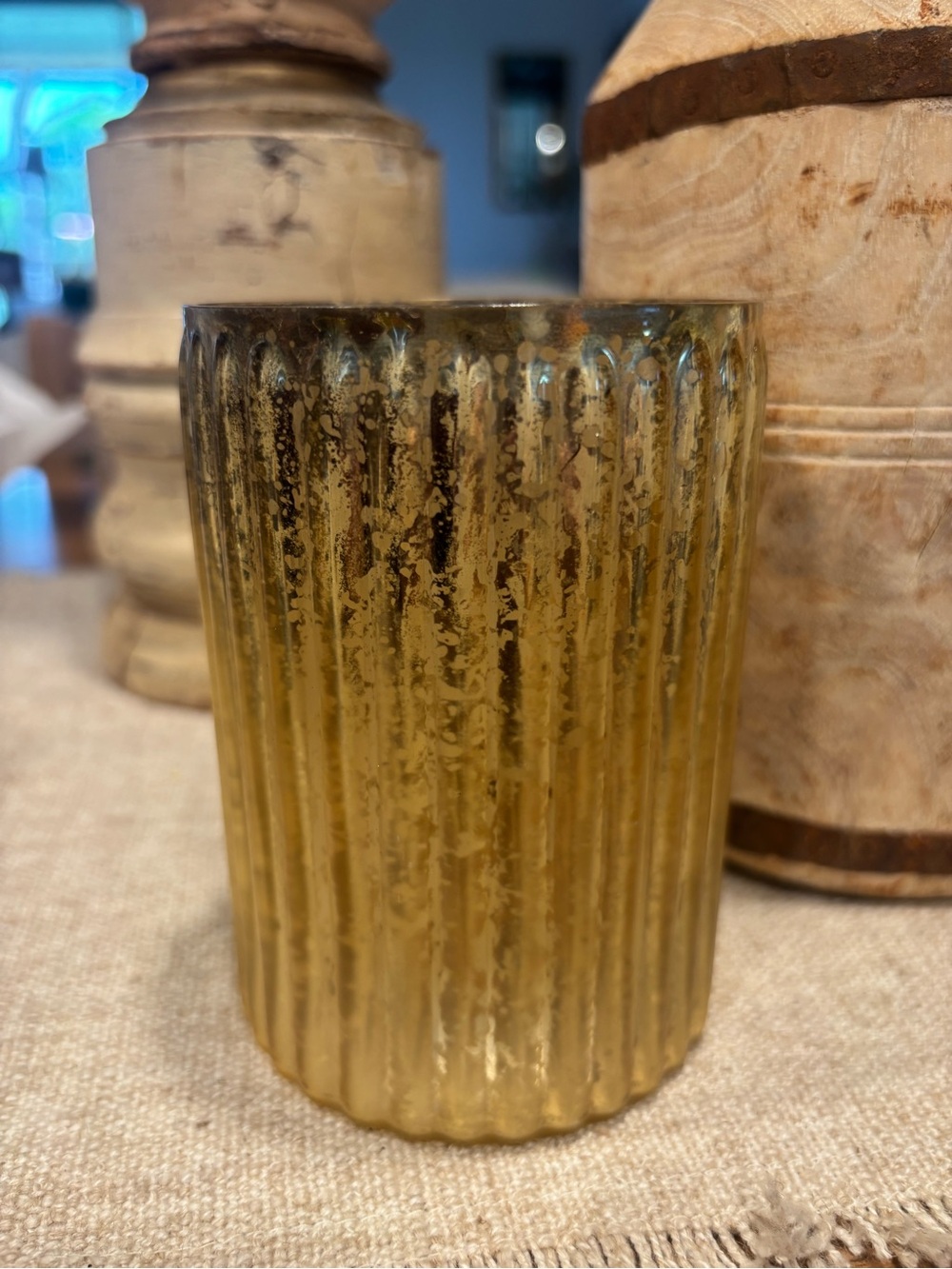 Pottery Barn Gold Mercury Glass Fluted Votive Candle Holder